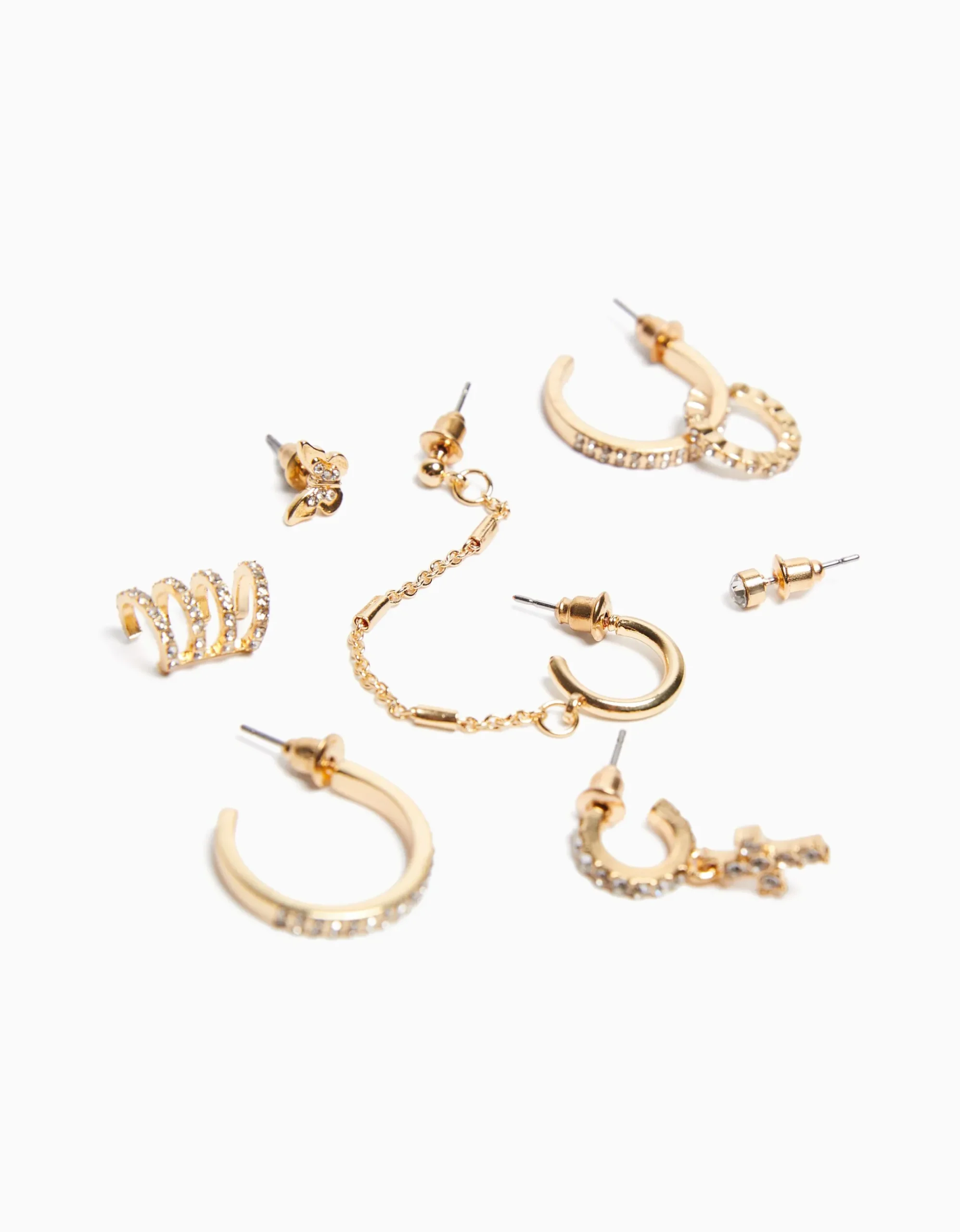 FEMME BERSHKA Tout voir*Lot 8 boucles d’eilles anneaux ear cuff pierres fantaisie croix