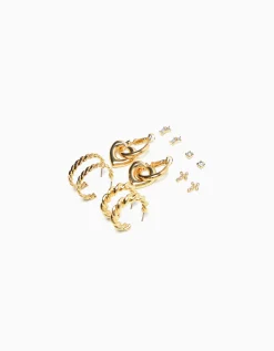 FEMME BERSHKA Accessoires*Lot 6 boucles d’eilles anneaux tressées charm cœur