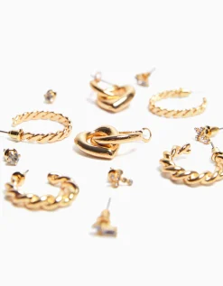 FEMME BERSHKA Accessoires*Lot 6 boucles d’eilles anneaux tressées charm cœur