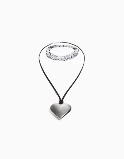 FEMME BERSHKA One Love*Lot 2 collier ras du cou cœur
