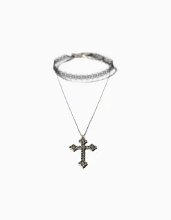 FEMME BERSHKA Tout voir*Lot 2 collier ras du cou effet dentelle chaîne croix