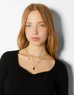 FEMME BERSHKA Tout voir*Lot 4 colliers pierres fantaisie