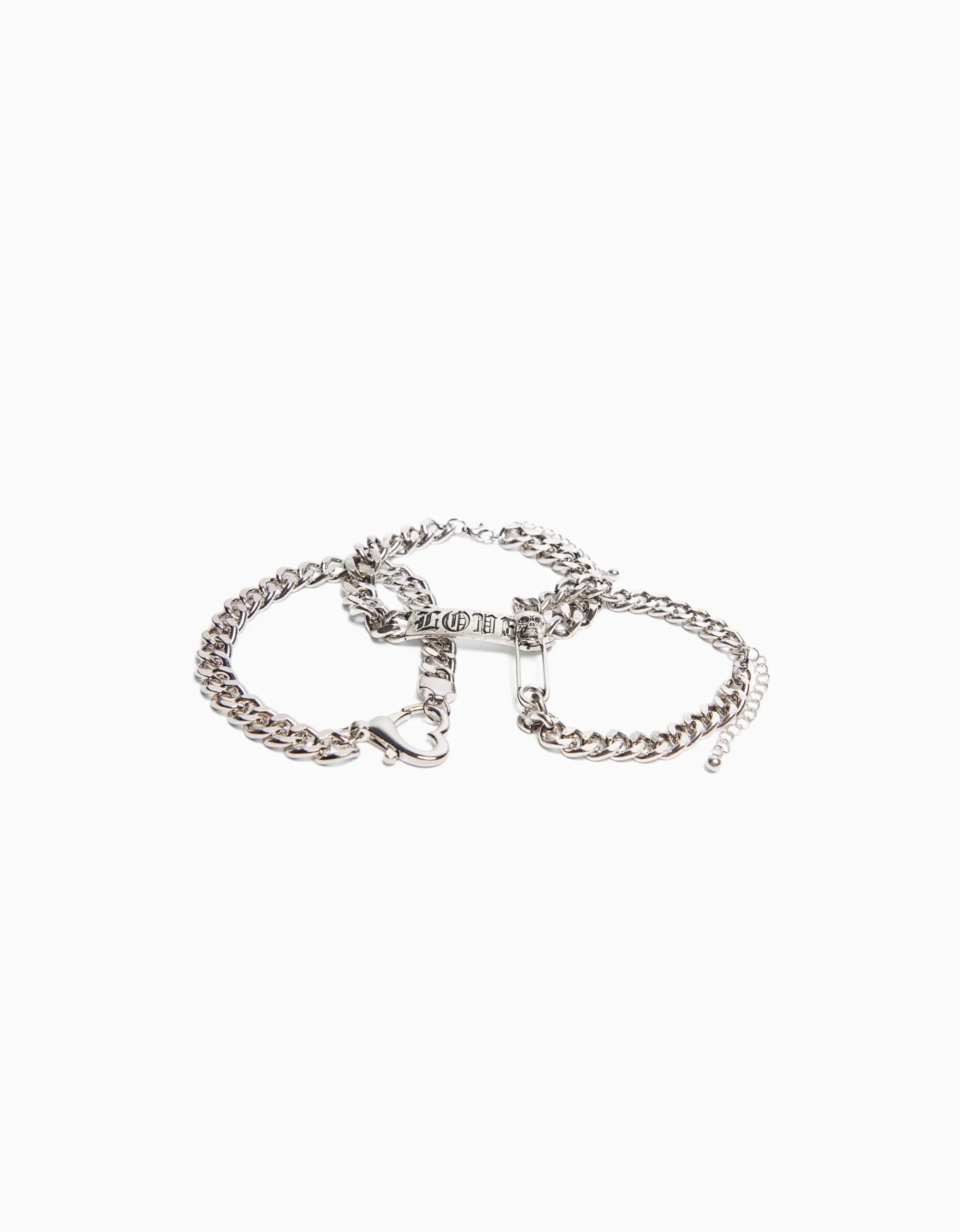 HOMME BERSHKA One Love*Lot de 3 bracelets chaînes