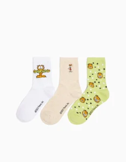 FEMME BERSHKA Cartoons*Lot 3 paires de chaussettes brodées Garfield
