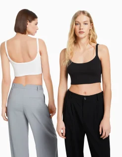 FEMME BERSHKA Packs*Lot 2 T-shirts cropped bretelles larges