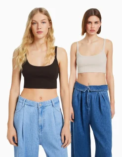 FEMME BERSHKA Packs*Lot 2 T-shirts cropped bretelles larges