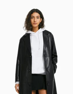 FEMME BERSHKA Similicuir*Manteau long en similicuir