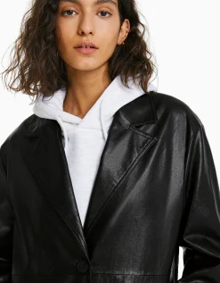 FEMME BERSHKA Similicuir*Manteau long en similicuir
