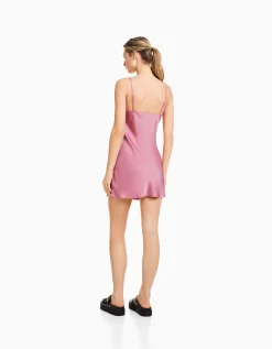 FEMME BERSHKA Vêtements*Mini-robe bretelles fluide satinée fronces