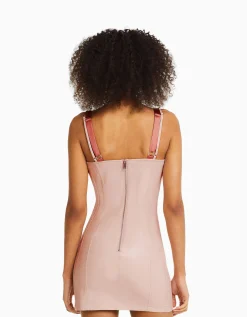 FEMME BERSHKA Vêtements*Mini-robe bretelles satinées similicuir