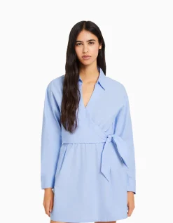 FEMME BERSHKA Vêtements*Mini-robe chemise manches longues cache-cœur