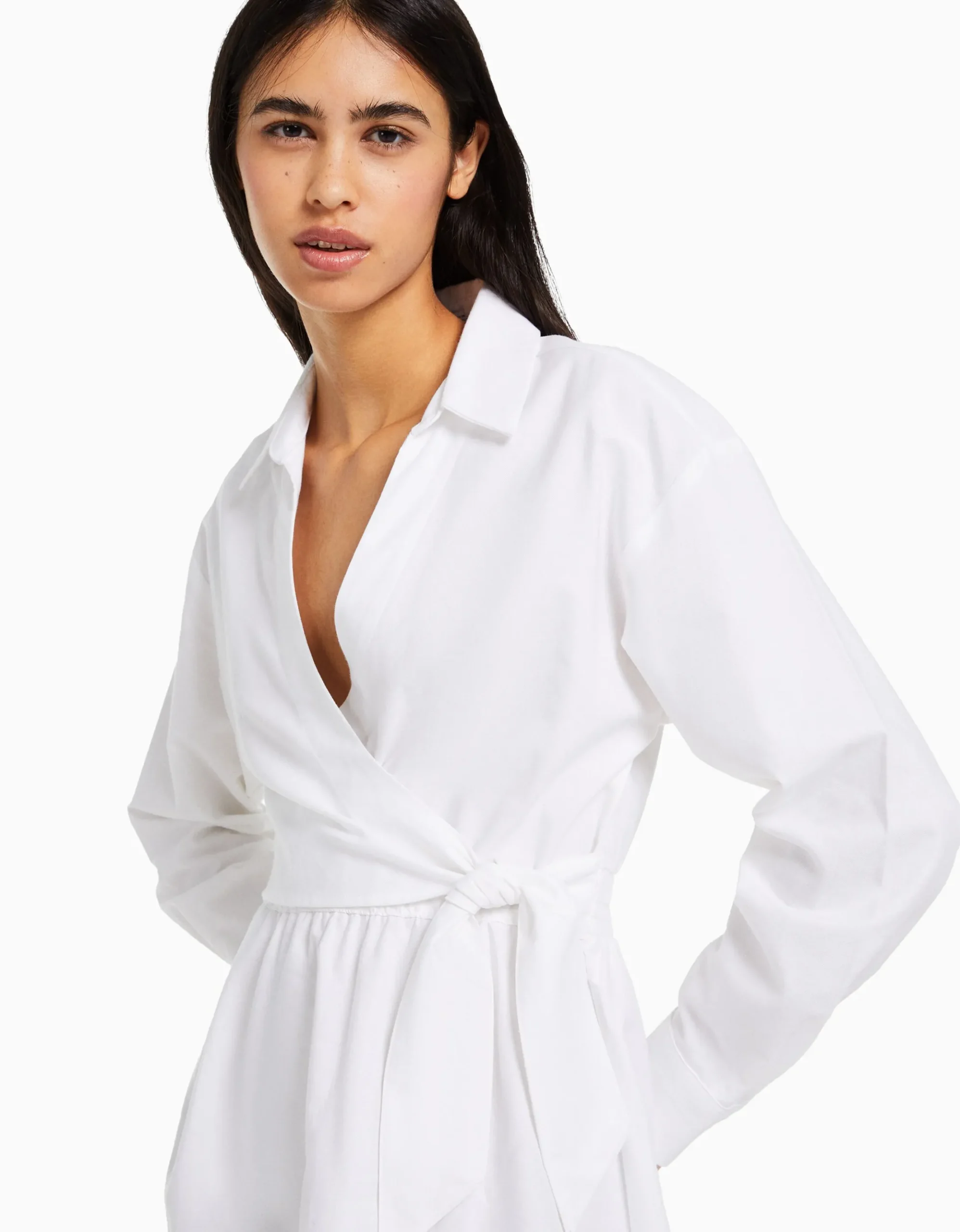 FEMME BERSHKA Vêtements*Mini-robe chemise manches longues cache-cœur