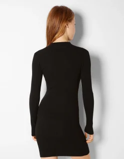FEMME BERSHKA Robes*Mini-robe maille côtelée col montant
