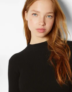FEMME BERSHKA Robes*Mini-robe maille côtelée col montant