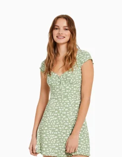 FEMME BERSHKA Robes*Mini-robe manches courtes décolleté imprimé