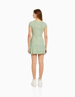 FEMME BERSHKA Robes*Mini-robe manches courtes décolleté imprimé