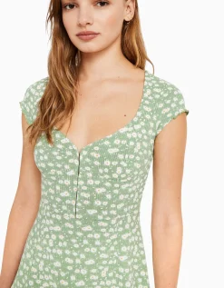 FEMME BERSHKA Robes*Mini-robe manches courtes décolleté imprimé