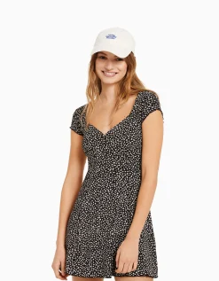 FEMME BERSHKA Robes*Mini-robe manches courtes décolleté imprimé