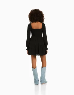 FEMME BERSHKA Robes*Mini-robe manches longues volume texturée