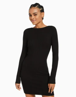 FEMME BERSHKA Robes*Mini-robe manches longues bord-côte