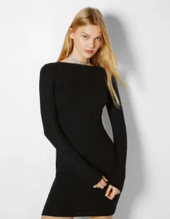 FEMME BERSHKA Party*Mini-robe manches longues bord-côte