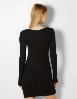 FEMME BERSHKA Party*Mini-robe manches longues bord-côte