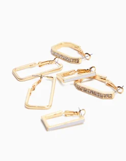 FEMME BERSHKA Accessoires*Pack 3 boucles d’eilles anneaux strass émail