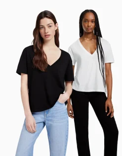 FEMME BERSHKA Packs*Pack 2 T-shirts manches courtes col V regular fit