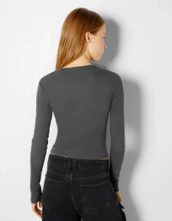 FEMME BERSHKA Packs*Pack 2 T-shirts manches longues bord-côte