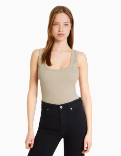 FEMME BERSHKA Tee-shirts*Pack 2 T-shirts sans manches bord-côte
