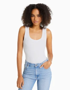 FEMME BERSHKA Basiques*Pack 2 T-shirts sans manches bord-côte