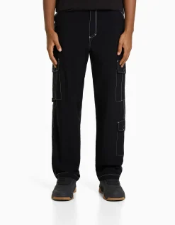 HOMME BERSHKA Pantalons*Pantalon cargo effet nylon fil contraste