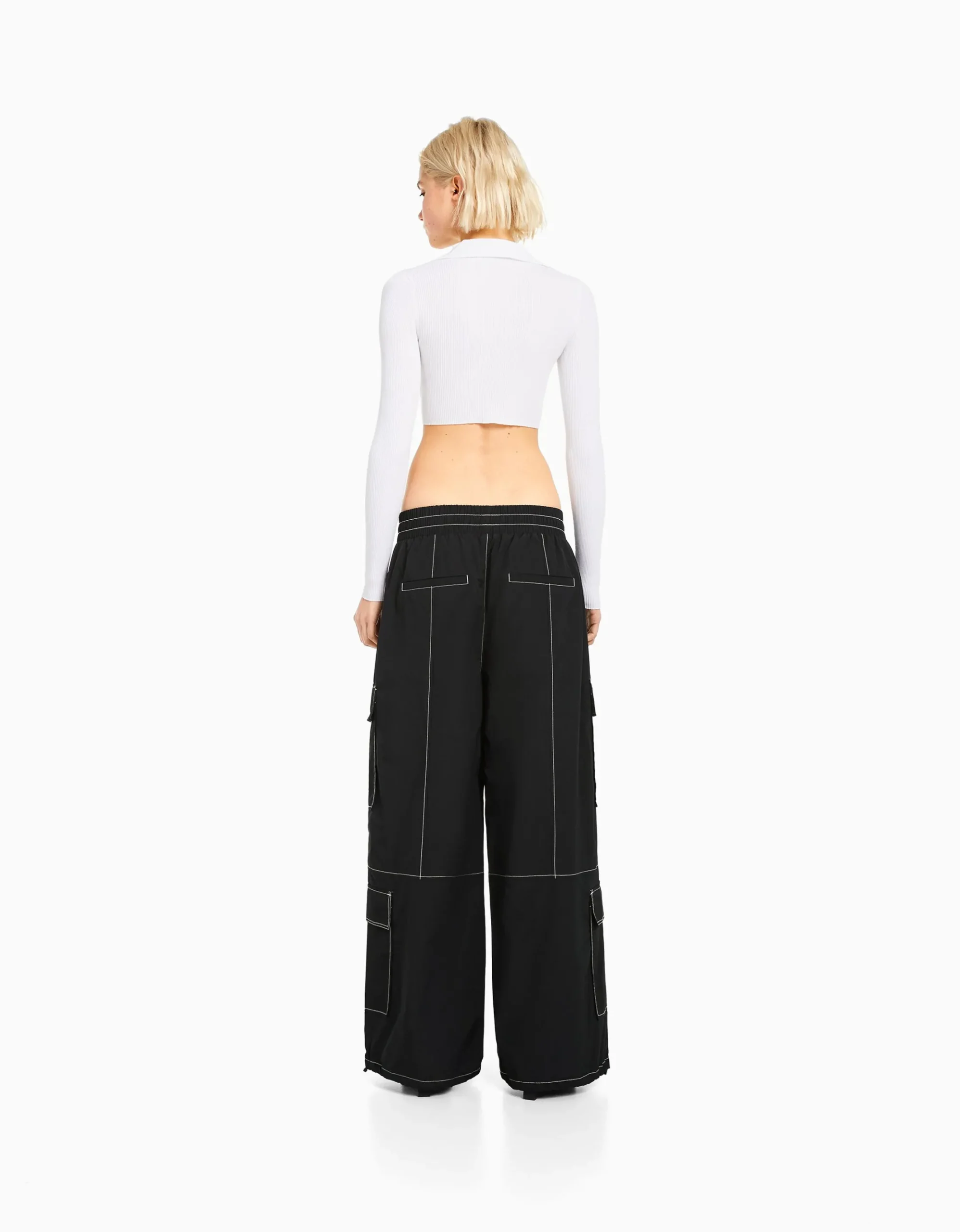FEMME BERSHKA Vêtements*Pantalon cargo effet nylon fil contraste
