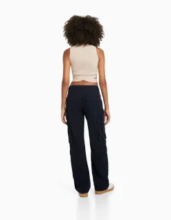 FEMME BERSHKA BSK Teen*Pantalon cargo moulant serge multipoches