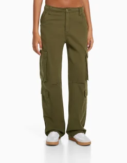 FEMME BERSHKA BSK Teen*Pantalon cargo moulant serge multipoches