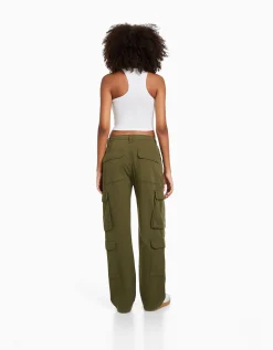 FEMME BERSHKA BSK Teen*Pantalon cargo moulant serge multipoches