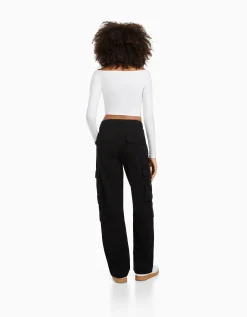 FEMME BERSHKA BSK Teen*Pantalon cargo moulant serge multipoches