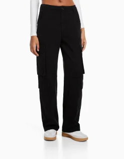 FEMME BERSHKA BSK Teen*Pantalon cargo moulant serge multipoches