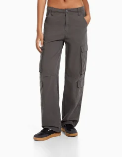 FEMME BERSHKA BSK Teen*Pantalon cargo moulant serge multipoches
