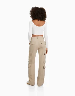 FEMME BERSHKA Vêtements*Pantalon cargo moulant serge multipoches