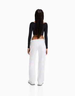 FEMME BERSHKA Pantalons*Pantalon cargo taille basse coton fil contraste