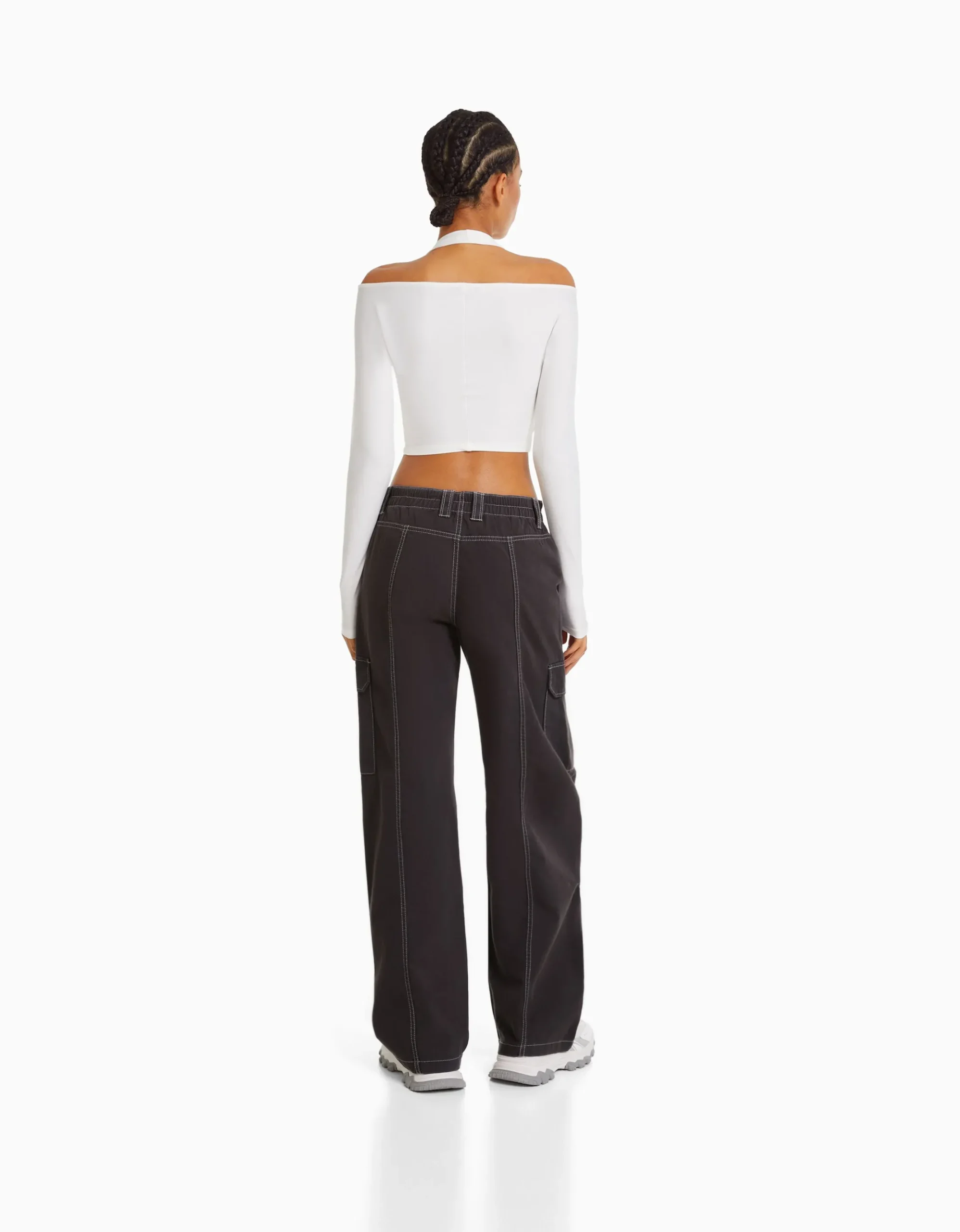 FEMME BERSHKA Vêtements*Pantalon cargo taille basse coton fil contraste