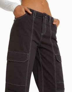 FEMME BERSHKA Vêtements*Pantalon cargo taille basse coton fil contraste