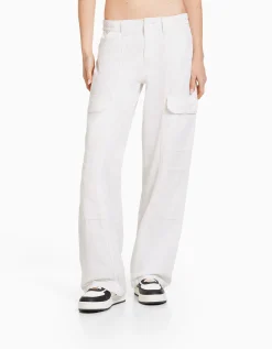 FEMME BERSHKA Vêtements*Pantalon cargo taille basse coton fil contraste