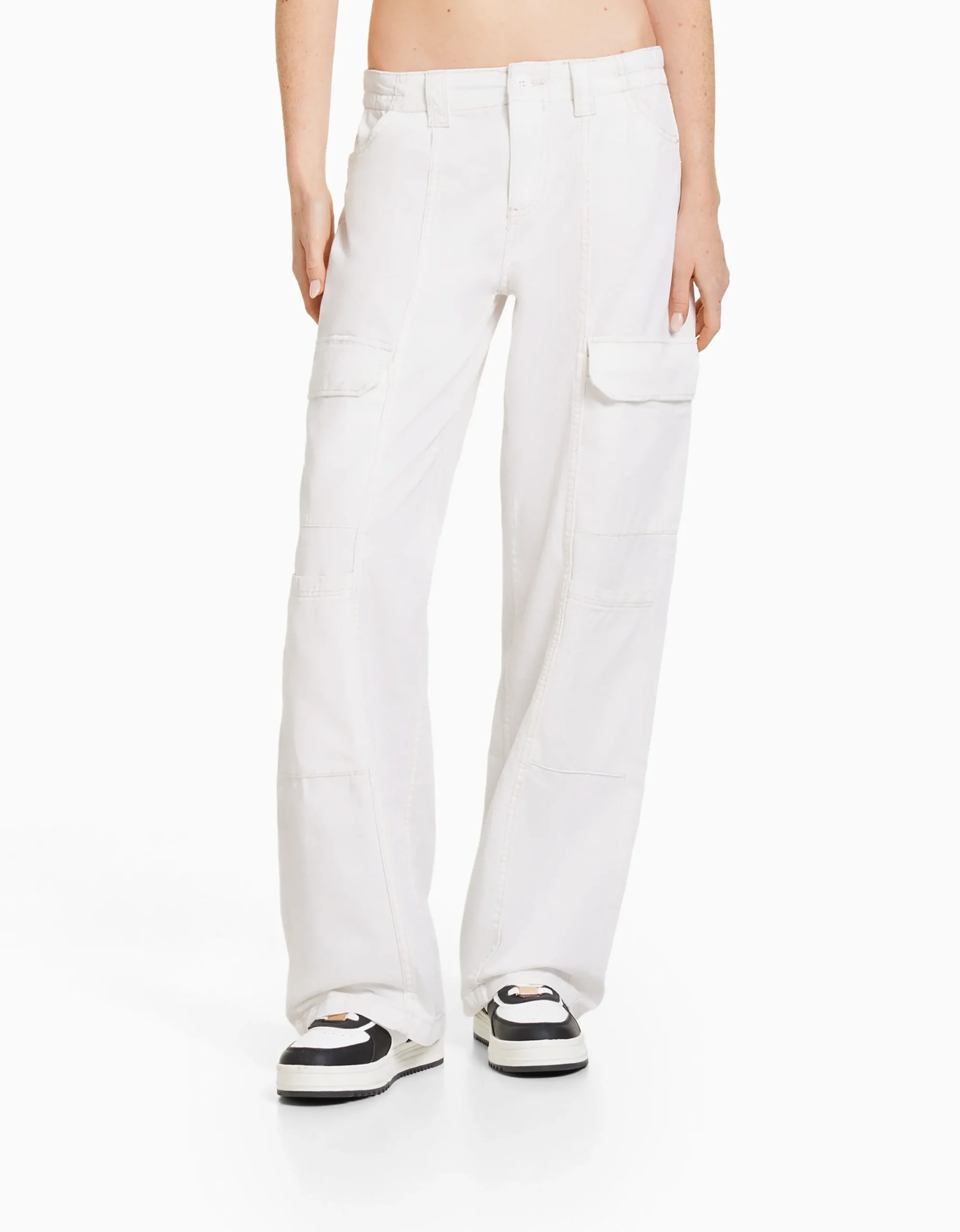 FEMME BERSHKA Vêtements*Pantalon cargo taille basse coton fil contraste