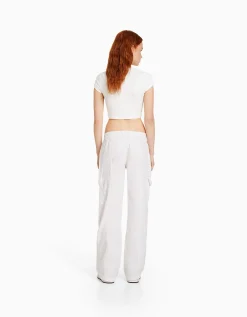 FEMME BERSHKA Vêtements*Pantalon cargo taille basse coton fil contraste