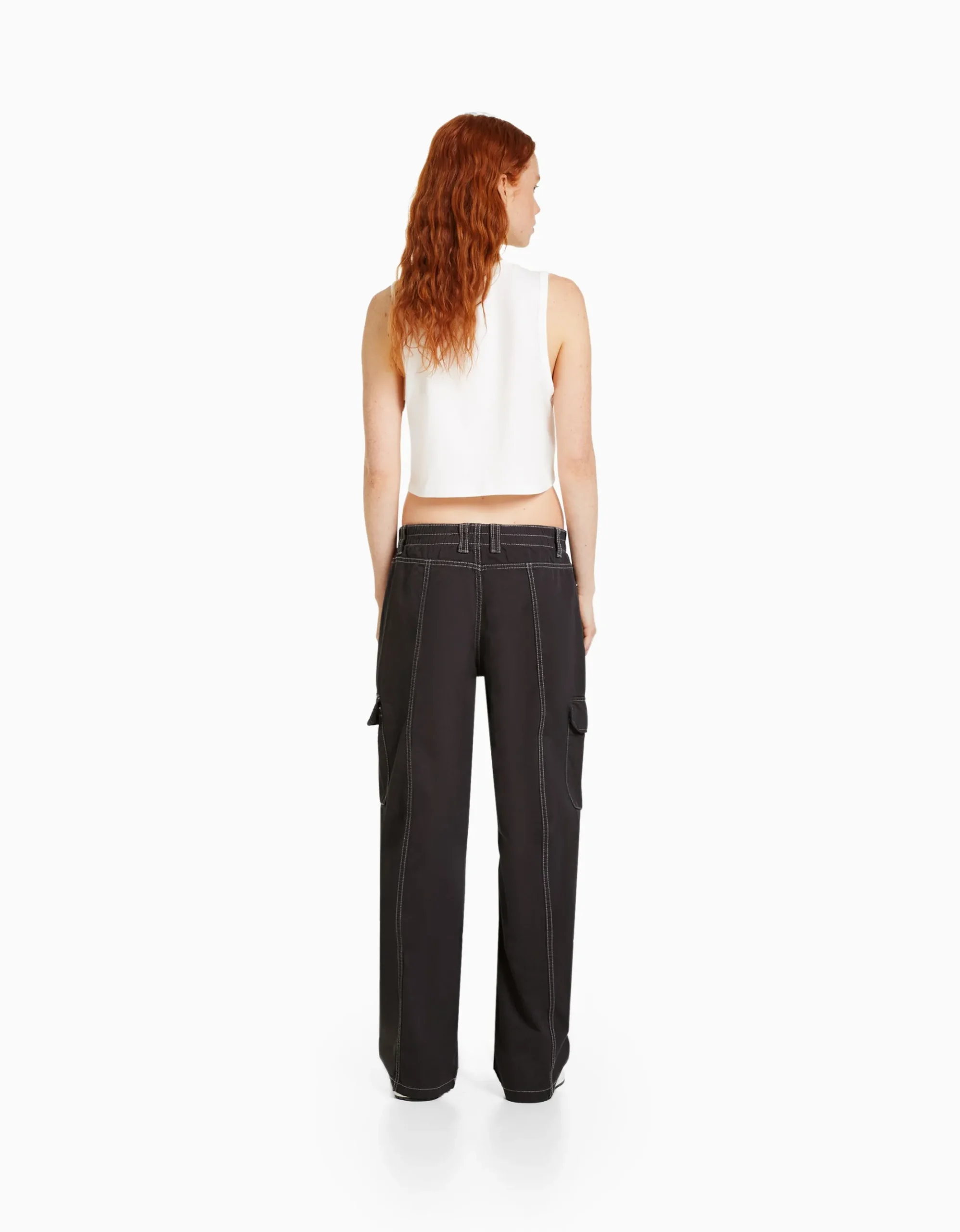 FEMME BERSHKA Vêtements*Pantalon cargo taille basse coton fil contraste
