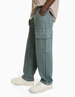 HOMME BERSHKA Vêtements*Pantalon cargo wide fil contraste