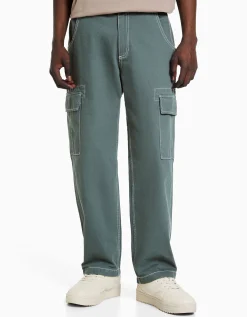 HOMME BERSHKA Vêtements*Pantalon cargo wide fil contraste