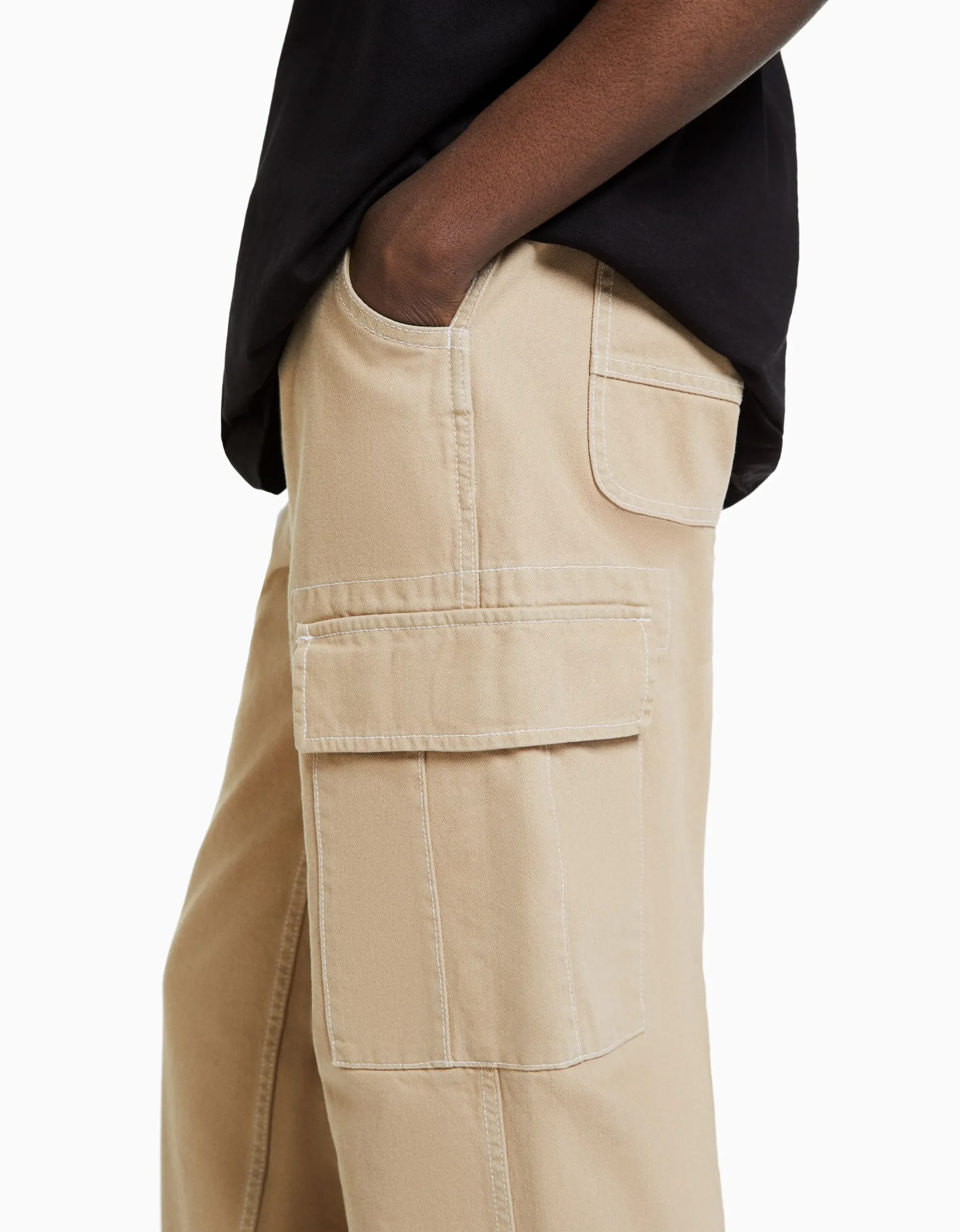 HOMME BERSHKA Vêtements*Pantalon cargo wide fil contraste